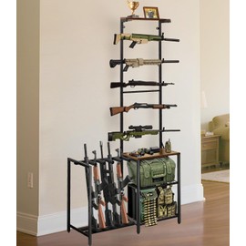 Indoor Gun Racks Wall Mount, [2025 Upgraded] Rifle Rack and Shotgun Floor Stand with Pistol Holder, Wall Gun Rack Stand Holds up 10 Guns Storage, Hunting Gun Display Shelf for Garage Shop