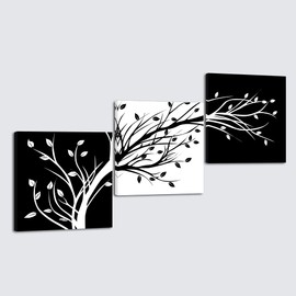 Wieco Art 3 Piece Canvas Prints Wall Art for Living Room Kitchen Wall Decor Large Modern Stretched and Framed Grace Impressionist B & W Leaves Pictures Paintings ornament Ready to Hang L