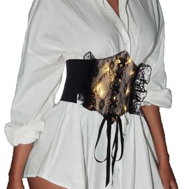 Yalice Light Up Lace Corset Belt Led Wide Elastic Waist Belts Vintage Lace-up Cinch Belt Stretchy Costume Waistband for Women (Black, Fit Waist Size 29''-33'')