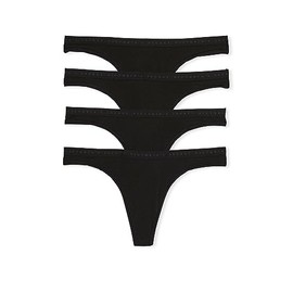 Victoria's Secret Cotton Thong Panty Pack, Smooth Fabric, Underwear for Women, 4 Pack, Black (M)
