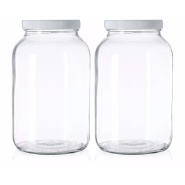 kitchentoolz 2 Pack - 1 Gallon Mason Jar - Glass Jar Wide Mouth with Airtight Lids