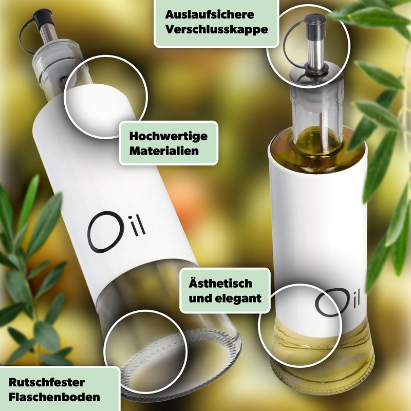 KADAX Spender für flüssige Würzmittel, Glasflasche mit Stahlelementen, Glas-spender für