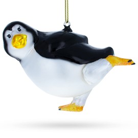 Joyful Penguin Dancing Blown Glass Christmas Ornament