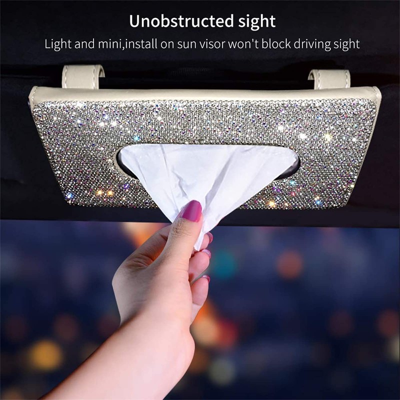 Bling Bling Sun Visor Car Tissue Box with Crystal Diamond