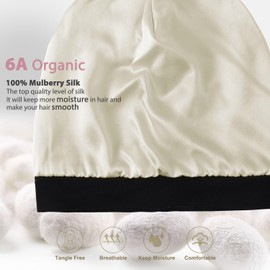 Hat Hut 100% Mulberry Silk Lined Sleep Cap Pure Silk Bonnet for Curly Hair Wrap Bonnet for Sleeping Slouchy Beanie for Men Women (AU, Alpha, One Size, Black)