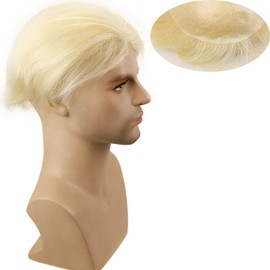 Teraman Men’s Toupee 0.06mm Transparent Ultra Thin Skin Full PU 10x8 Inch Base Replacement System Hair Pieces for Men V-Looped Natural Hairline (#613 color,100% human hair)