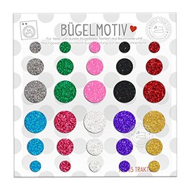 Glitter iron-on transfers, 30 pieces, confetti dots, colourful iron-on appliqués, iron-on stickers for fabrics, textiles, children, iron-on patches