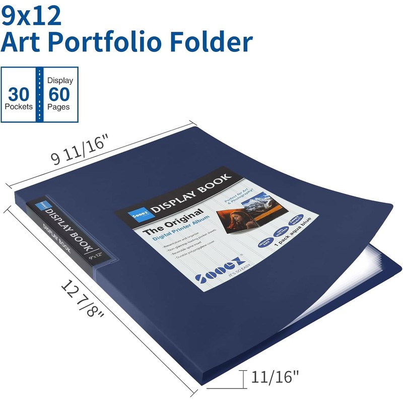 Sooez 30-Pocket Binder with Plastic Sleeves 9x12 (Navy Blue), Heavy