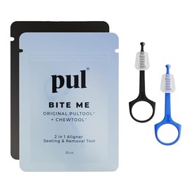 PUL Pack of 2 Reusable 2-in-1 Aligner Seating Chewie & Removal Tool — Compatible with Invisalign, Removable Braces, Retainers, Trays – Easy-to-Use Remover & Chew, Dental & Oral Hygiene – Blue, Black