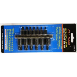 Calhawk 15 pc Air Impact Tamper Proof Star Bit Socket set 1/4" & 3/8" Dr Torx Sockets