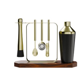Cocktail Shaker Set - Mixology Bartender Kit with All Essential Bar Cart Accessories - Golden-Black Shaker Set Bartender Kit, Marble Look Bar Set Cocktail Shaker Set - Cocktail Kit Gift - Bar Kit