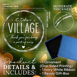 HEXMOZ Teacher Appreciation Gifts - Thank You Gifts for Women - Appreciation Gift for Teacher Daycare Provider Nanny Babysitter Coworker Employee - It Takes a Village Thank You Gift - Glass Ornament