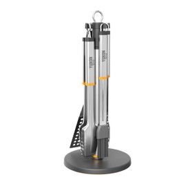 Yukon Glory Stainless Steel BBQ Tool Set with Rotating Stand & Drip Pan – Complete Grill Tool Kit with Spatula, Tongs, Fork & Brush – Durable, Easy to Clean – Great Gift for Men Who Love Grilling