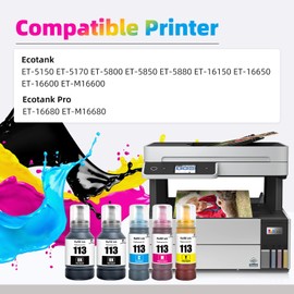 JoyPrinting 113 Pigment Ink Bottle Replacement for Epson 113 Compatible with Epson EcoTank ET-5150/ET-5170/ET-5800/ET-5850/ET-5880/ET-16150/ET-16650/ET-16600/ET-M16600/ET-16680/ET-M16680 (5 pack)