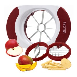 Valore Soft Grip Food Slicer with 3 Blades - Apple Slicer, French Fry Cutter, Mango Slicer - Great Meal Prep Kitchen Accessory - Easy to Use 3 in 1 French Fry, Mango and Apple Cutter with Three Blades