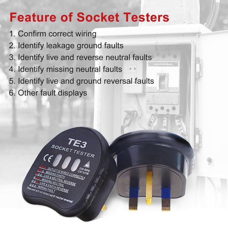 Socket Tester UK, Electrical Tester, 250V Plug Outlet Meter with