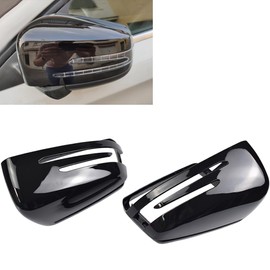 Hacreyatu 1 Pair Side Mirror Cap Covers For Benz W176 W246 W212 W204 C117 X156 X204 W221 C218 A B C E S CLA GLA GLK Class Black Replace (Black)