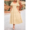 PRETTYGARDEN Women's Swiss Dot Boho Midi Dress Puff Sleeve Tiered