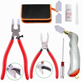Puwany Glass Cutting Tool Kit,Glass Cutters Tools Set with Oil Feed Glass Cutter Glass Running Pliers Breaker Pliers, Glass Cutting for Stained Glass Mosaic Tiles Mirrors,Zipper Package
