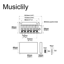 Musiclily Pro String Pitch 10.5mm 2 Points Support Type Tremolo Unit Bridge for USA Strat Guitar Steel Saddle Full Block, Gold