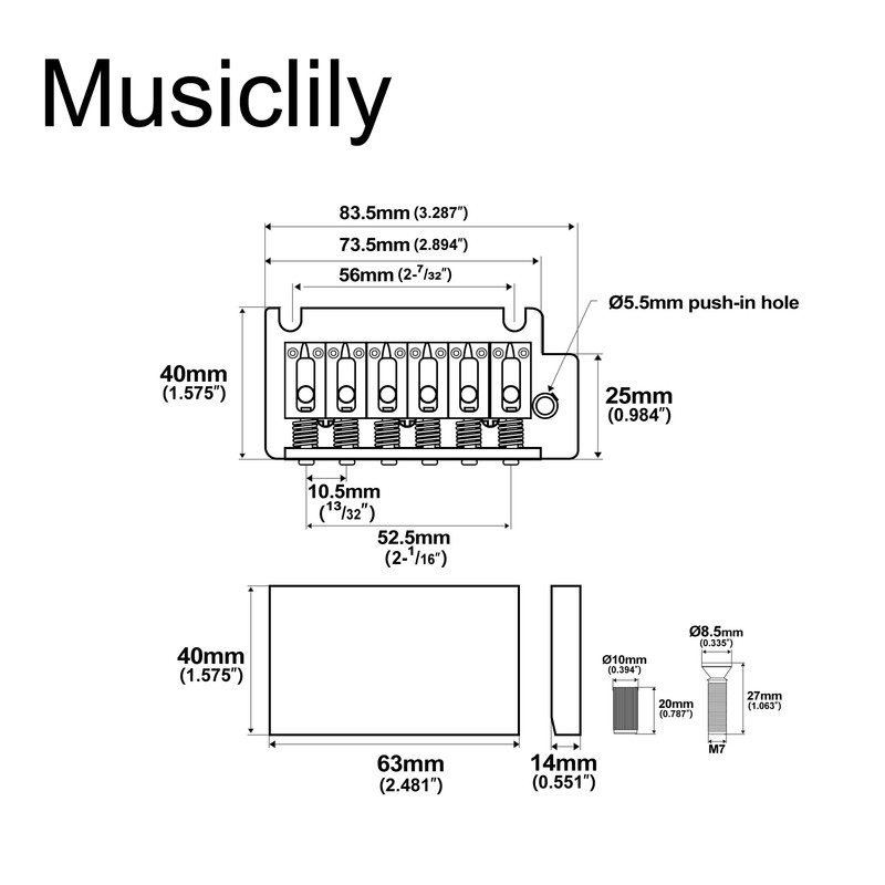 Musiclily Pro String Pitch 10.5mm 2 Points Support Type Tremolo