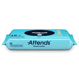 Attends Unscented Washcloths for Adult Incontinence Care with Aloe and Vitamin E, Unisex, 7.8"x11.8", 48 Count (x12)