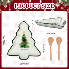 2 Pcs Christmas Tree Shaped Platter Ceramic Serving Dishes with Wooden Spoon Serving Platters Bowl for Cookies Candy Dessert Salad Ice Cream Festive Holiday Gift for Xmas Home Table Party Supplies