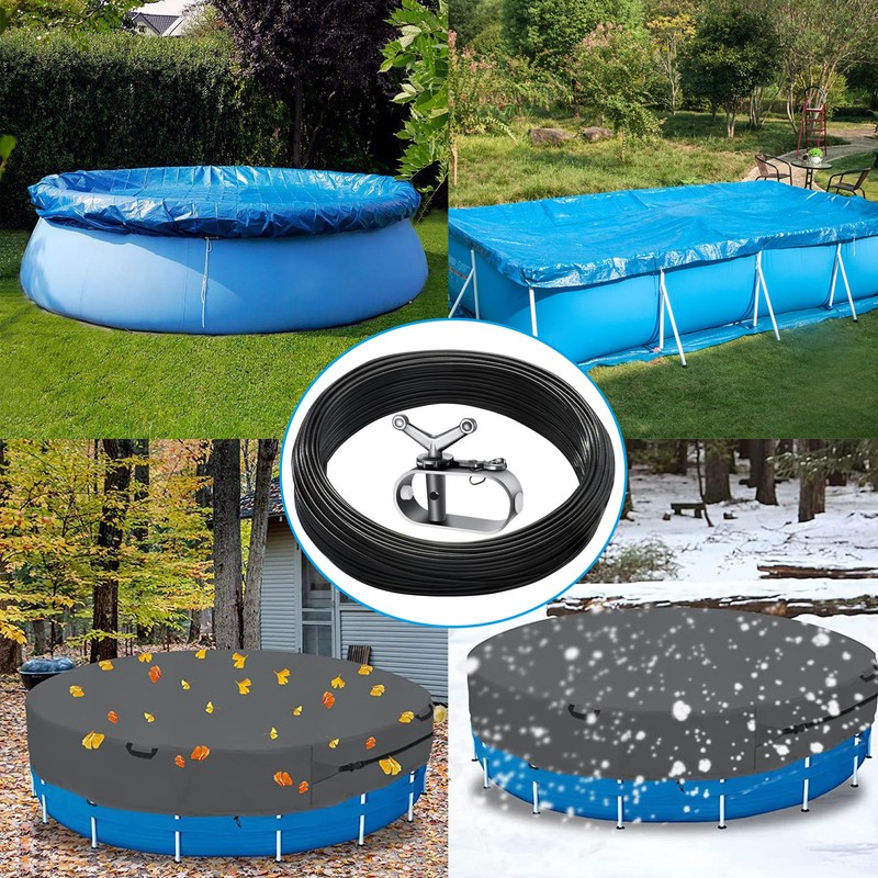 Pool Cover Cable and Winch Kit 100 Ft Heavy-Duty Pool