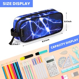 Choco Mocha Kids Pencil Case for Boys, Soft Zipper Pencil Pouch for Boys, Kids Pencil Case for School Lightning Pencil Bag for Toddler Boy, Blue