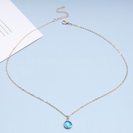 Yheakne Blue Quartz Necklace Choker Round Blue Crystal Pendant Necklace Tiny Gemstone Necklace Gold Choker Necklace Jewellery for Women and Girls