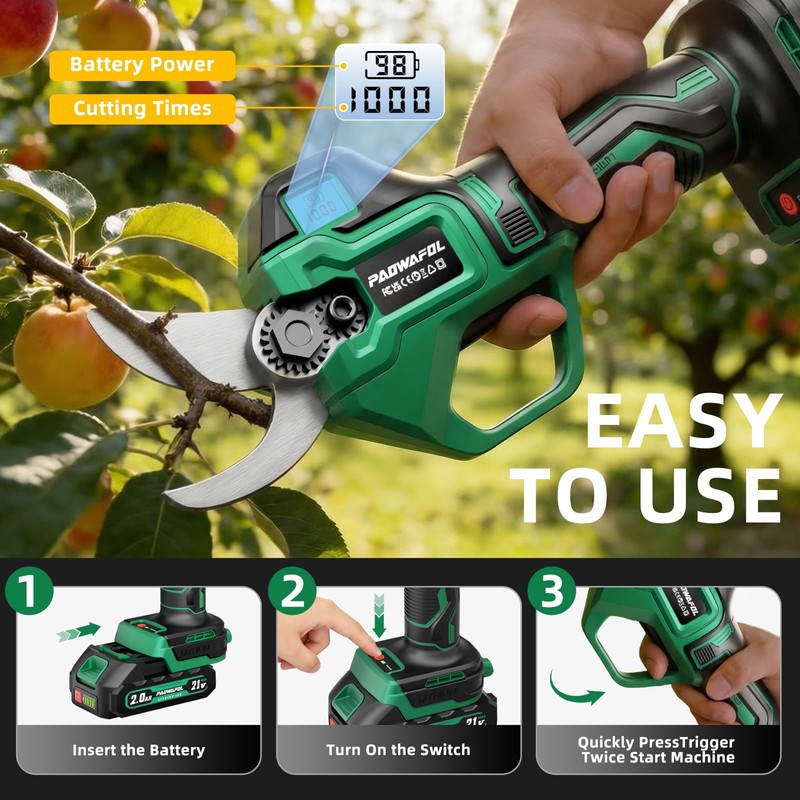 2.1“/54mm Electric Pruning Shears, Upgraded Cordless Electric Scissors, with Brushless