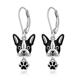 Dog Earrings for Women French Bulldog Boston Terrier Sterling Silver Dog Paw Print Puppy Frenchton Gifts for Pet Dogs Lover