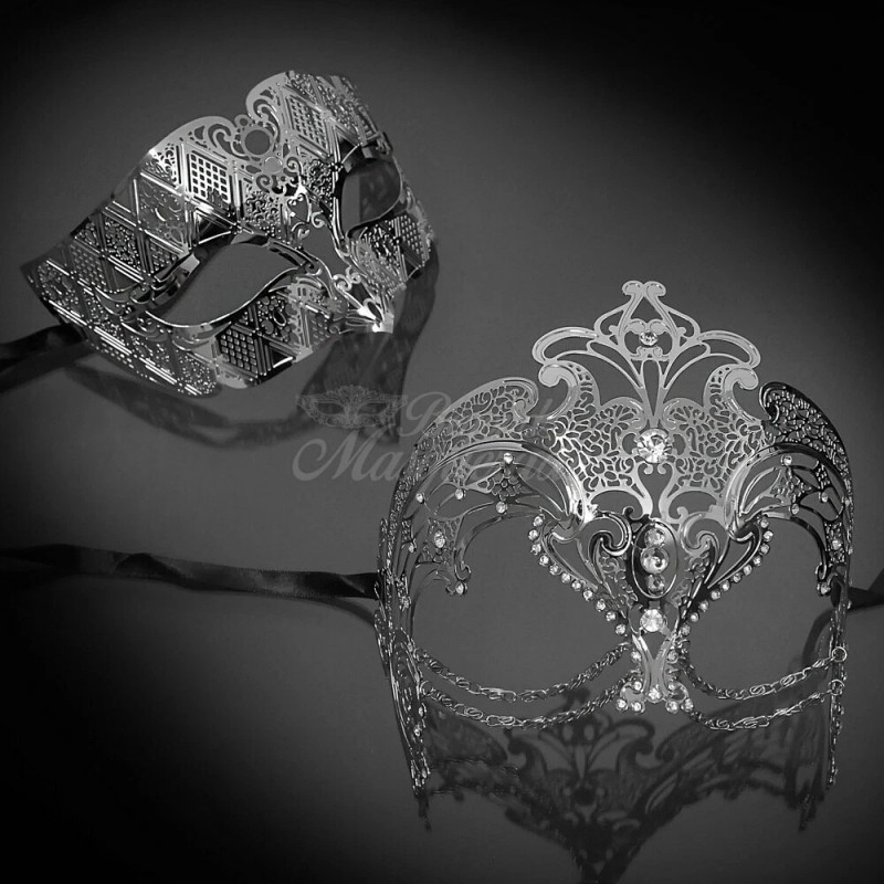 Couples Silver Masquerade Masks