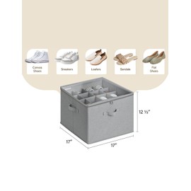 StorageWorks Shoe Organizer for Closet, Fabric Shoe Storage Bins with Clear Cover, Adjustable Dividers for Shoe Storage, Grey, 1-Pack, Shoe Cube Organizer Fits up to 16 Pairs