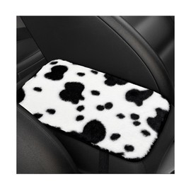 Gasedin Cow Print Car Accessories Set, Soft Fluffy Plush Cute Cow Steering Wheel Cover & Handbrake Cover, Warm Furry Cow Print Armrest Mat & Shift Gear Cover, Car Accessories (Armrest Mat)
