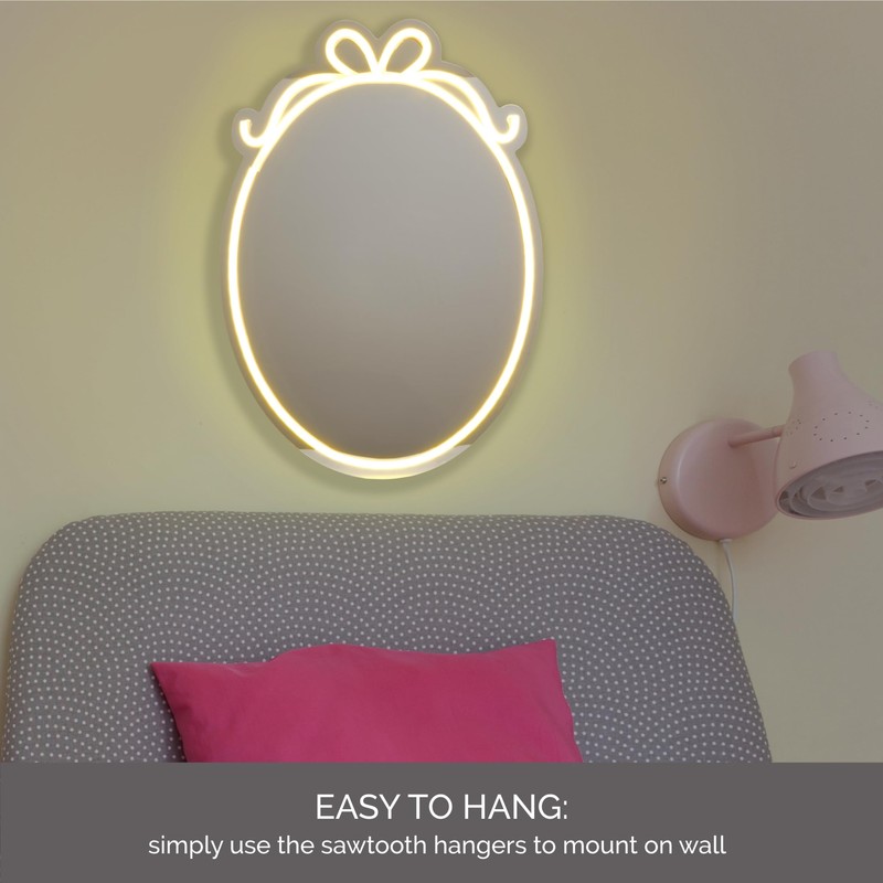 Melannco Oval Shaped Mirror with Bow Design in Neon LED