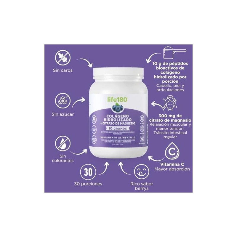 Life180 Dúo Colágeno Hidrolizado Citrato de Magnesio Sabor Uva Pack
