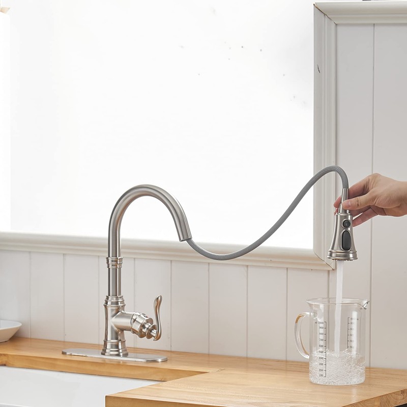 Bathfinesse Kitchen Sink Faucet Brushed Nickel with Pull Down Sprayer