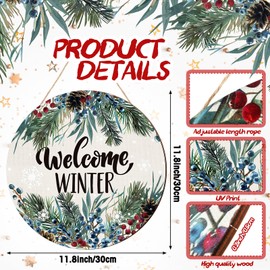 3 Pcs Christmas Winter Welcome Sign for Front Door Decor Christmas Farmhouse Pine Cardinal Bird Gnome Wood Door Hanger Outdoor Outside Porch Decor Rustic Winter Round Hanging Sign Wall Home Decoration