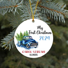 Christmas Decoration Ornament Tree Carol Stream City Illinois State - Carol Stream IL Ornaments Rustic Home Decor Unique Xmas Gift Idea Family 3 inches White