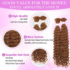 Human Braiding Hair Mixed Synthetic Hair 160g 2Bundles Water Wave Bulk Human Hair for Braiding No Weft Human Hair Extensions for Boho Braids Wet and Wavy Human Braiding Hair 20 inch(30#)