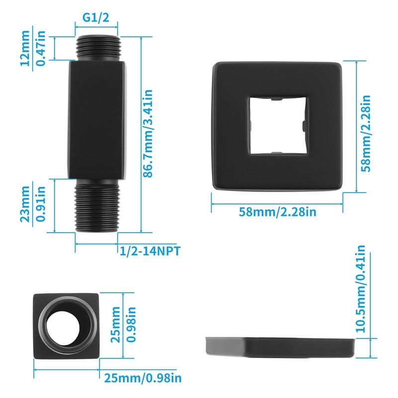 Straight Shower Arm with Flange Ceiling Mount Square Shower Extender