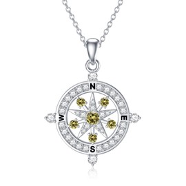 EUSJ Compass Necklace for Women Sterling Silver Compass Pendant for Women Compass Gifts for Friends Graduation Mothers Day, Sterling Silver, Cubic Zirconia