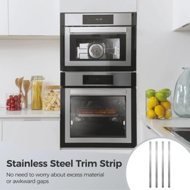 4PCS Stainless Steel Trim Strip, 304 Brushed Stainless Steel Strips, Self-Adhesive Metal Sheet Gap Filler, Gap Cover Metal Trim Strip with Brushed Finish for Wall Oven/Microwave Combo/Cooktop (1 x 29.9 Inch)