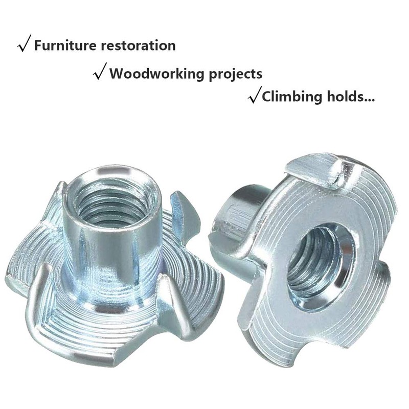 Bestgle 100pcs M6 T-Nuts 4 Pronged Zinc Plated Tee Nuts