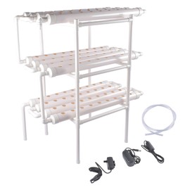 Floor-Standing Hydroponic Grow Kit, 3 Layer 108 Plant Sites 12 Food-Grade PVC-U Pipes Hydroponics Planting System with Water Pump, Pump Timer, Nest Basket and Sponge for Leafy Vegetables