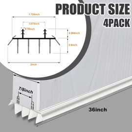 Pushglossy Replacement Door Bottom with Vinyl Fins 36" Long 1 3/4" Wide Door Threshold Seal Bottom of Door Weatherstrip Kerf Weather Stripping for Doors 7/8" Between Barbs(White,4 Pcs)