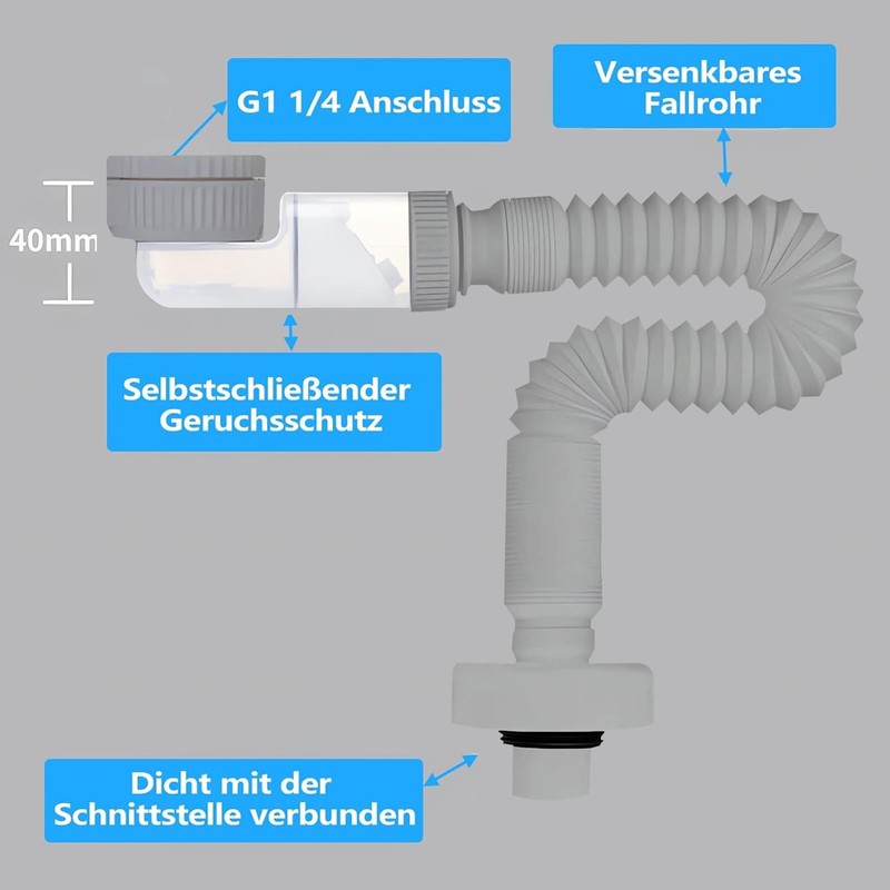 LANZLC Space-Saving Siphon, Flexible Drain Hose, 1 1/4 Inch Siphon,
