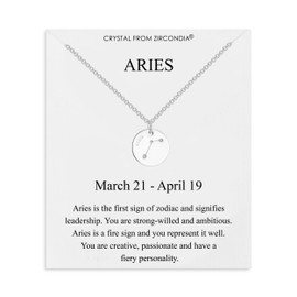 Philip Jones Aries Zodiac Star Sign Disc Necklace Created with Zircondia® Crystals