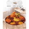 Fall Pumpkin Maple Leaves Round Table Cloth Fitted Tablecloth,Table Cover
